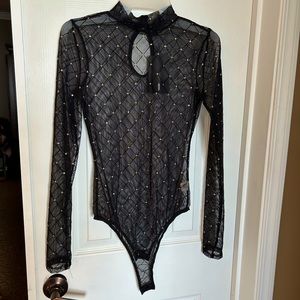 Fashion Nova Body Suit Sheer Black and Gold Size Small